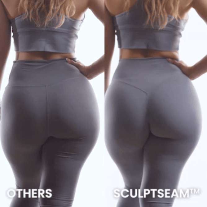 Back view comparison of leggings fit, labeled 'Others' and 'SculptSeam™.'